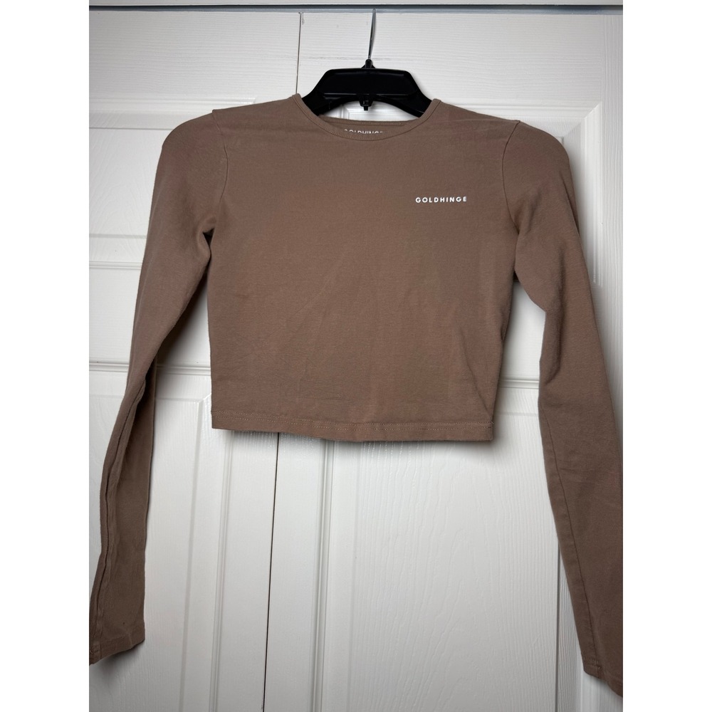 Goldhinge Womens Long Sleeve Crop Top Mocha Brown Crew Neck Size Small‎